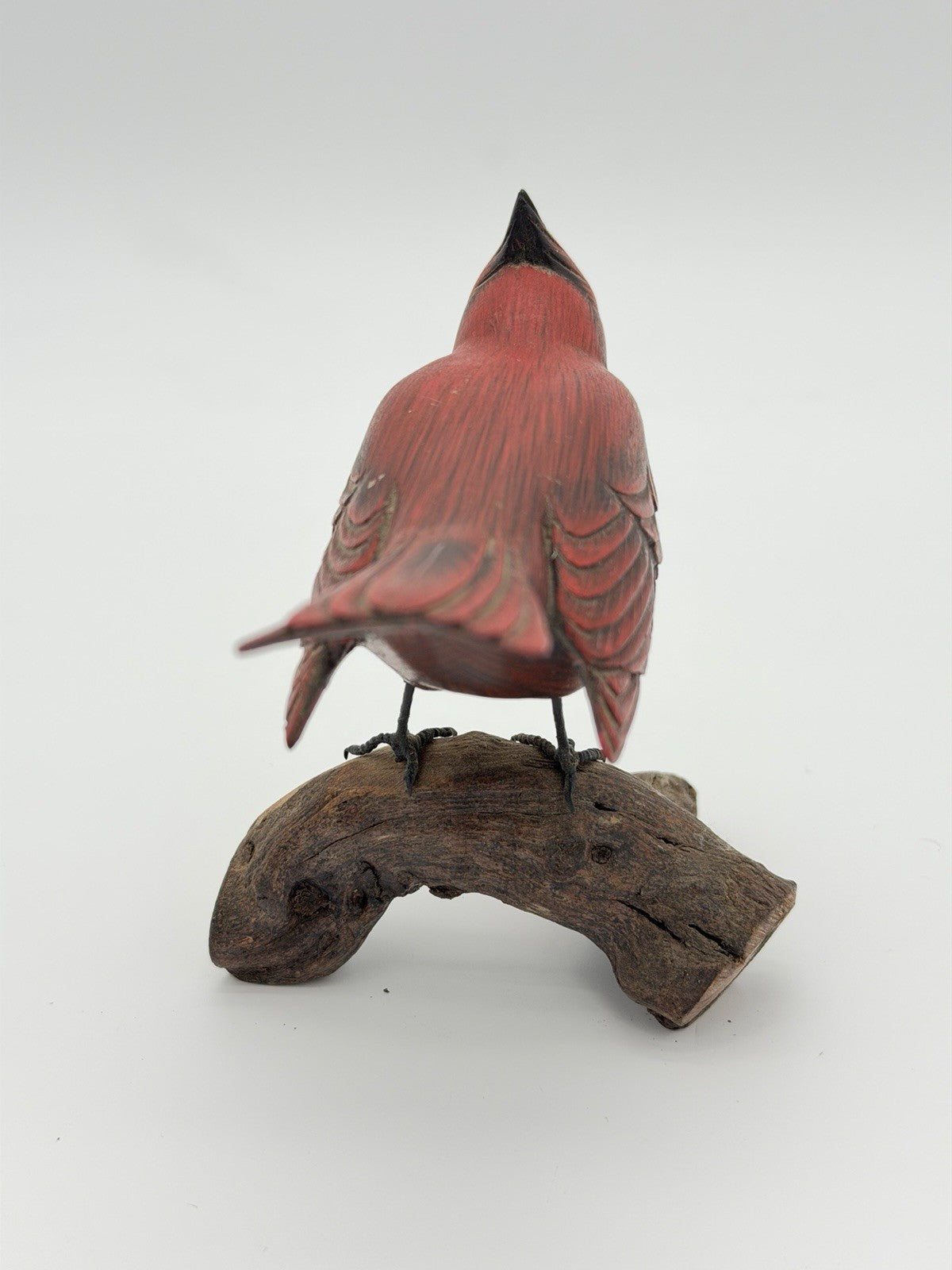 Folk Art Wood Hand Carved & Painted Northern Cardinal Bird Figurine Signed