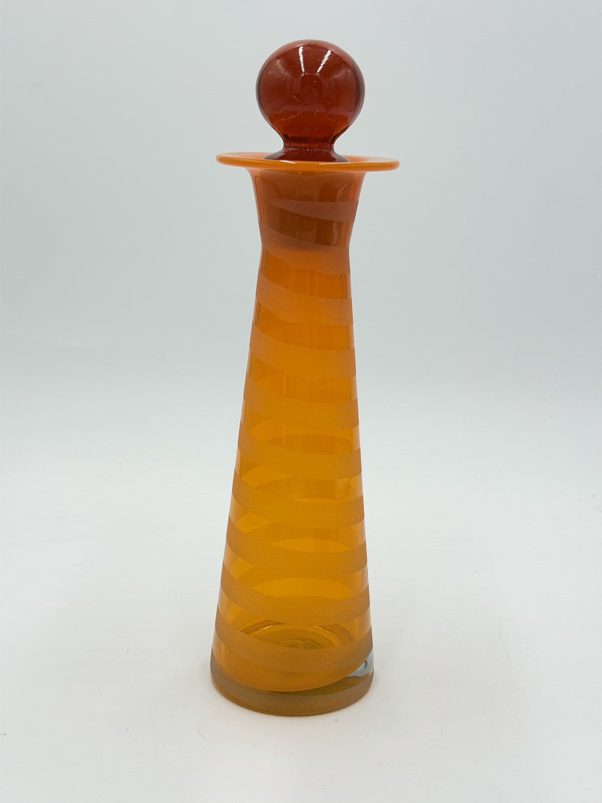 Vintage Blenko ? Art Glass Orange Tangerine Swirl Stripped Vase W/Lid Rare 10”H
