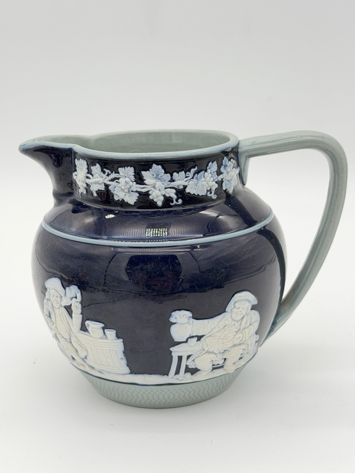 Antique Copeland Late Spode England Cobalt Blue Jasperware Pitcher