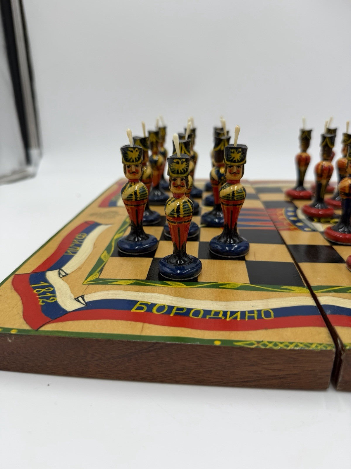 Russian vintage Matryoshka chess set 24 Pawns Plus Wooden Board Soldiers