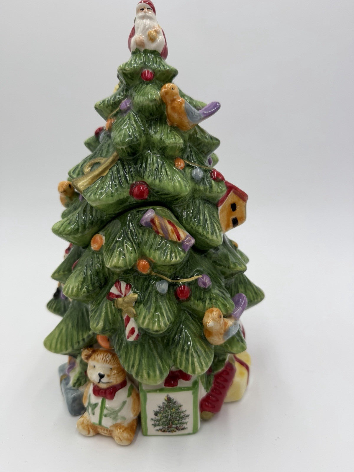Spode Christmas Tree Cookie Jar & Lid Prestige Collection 9”Tall Vintage Ceramic