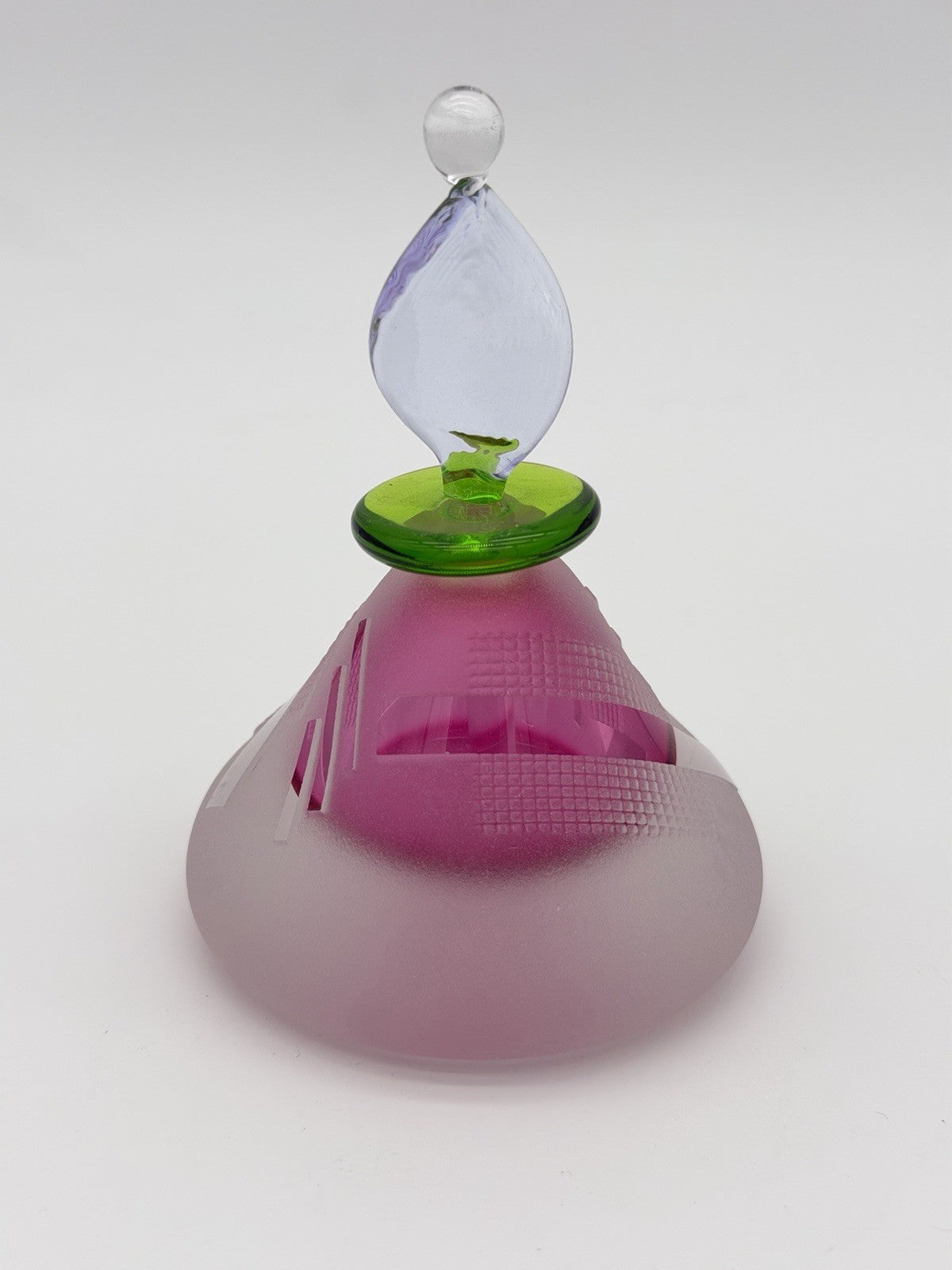 Jim Grant Celestial Art Glass Geometric Etching Frosted Perfume Bottle Signed