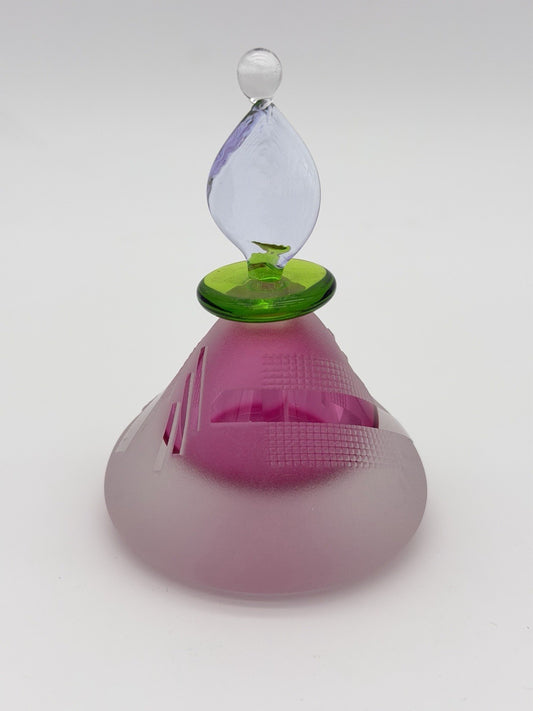 Jim Grant Celestial Art Glass Geometric Etching Frosted Perfume Bottle Signed