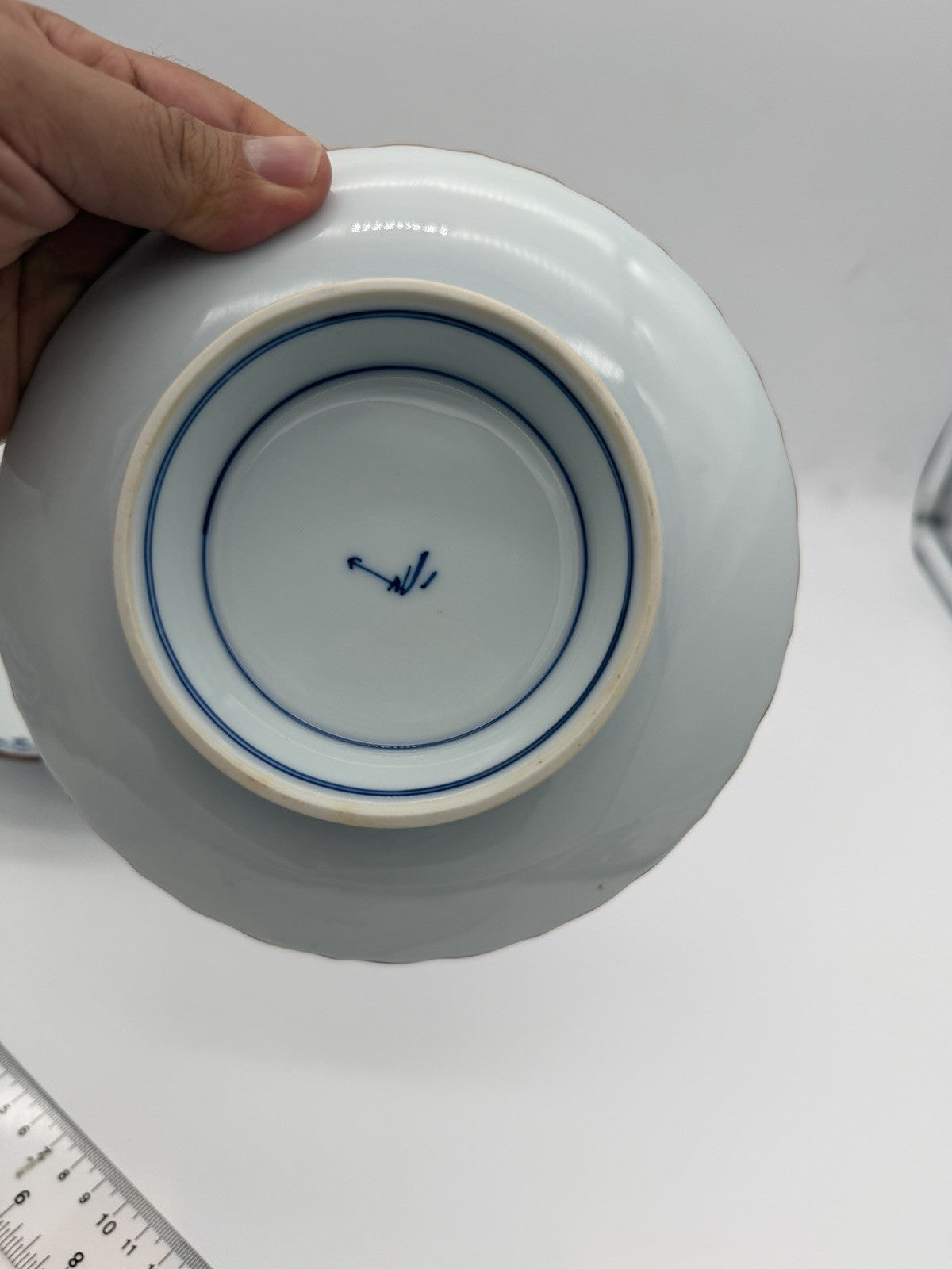 Antique Arita Japan Porcelain Blue /white Pedestal Painted Footed Serving Dish