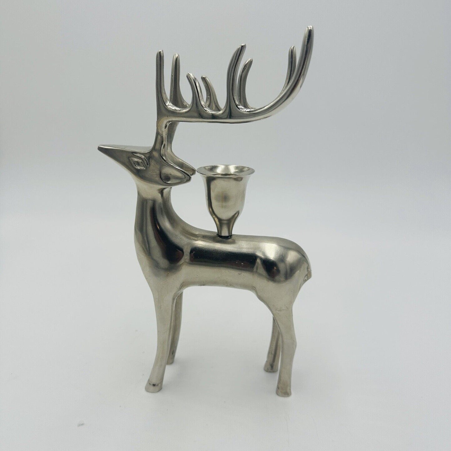 Pottery Barn Reindeer Candle Holders Vintage Silver Plated Seasonal Stag Taper