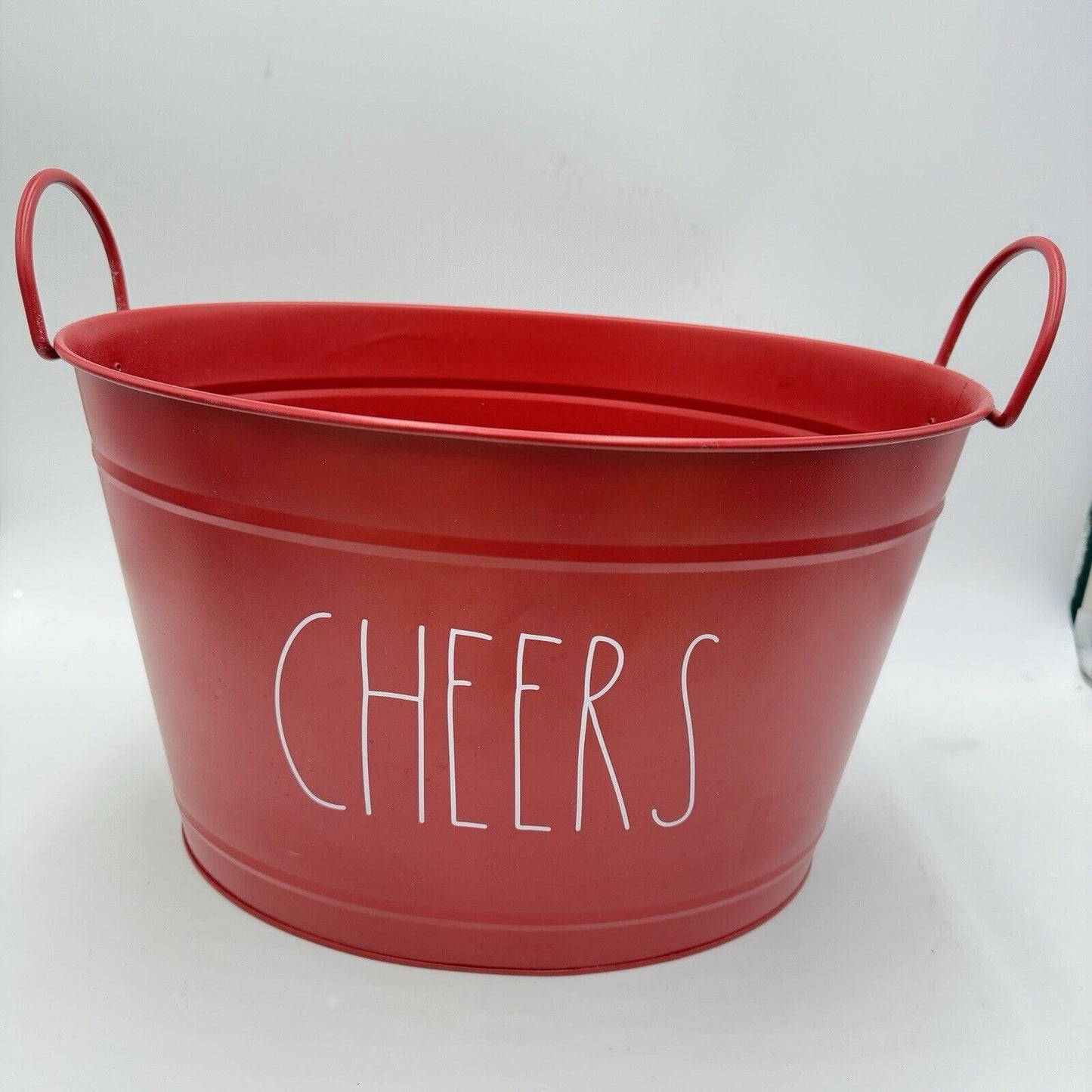 Rae Dunn Holiday Christmas Party Ice Cold Metal Drink Tub Bucket Handles CHEERS