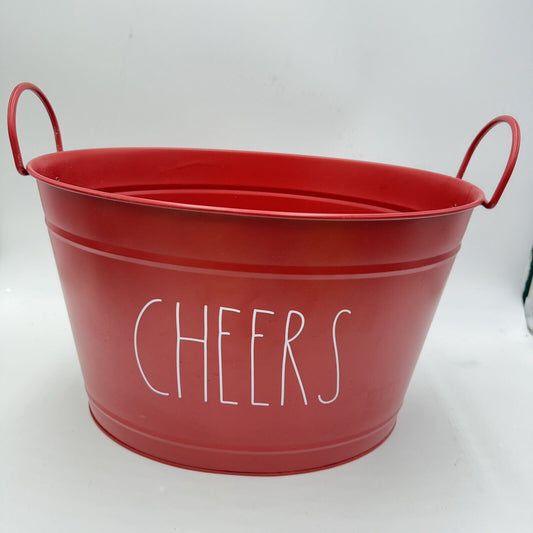 Rae Dunn Holiday Christmas Party Ice Cold Metal Drink Tub Bucket Handles CHEERS