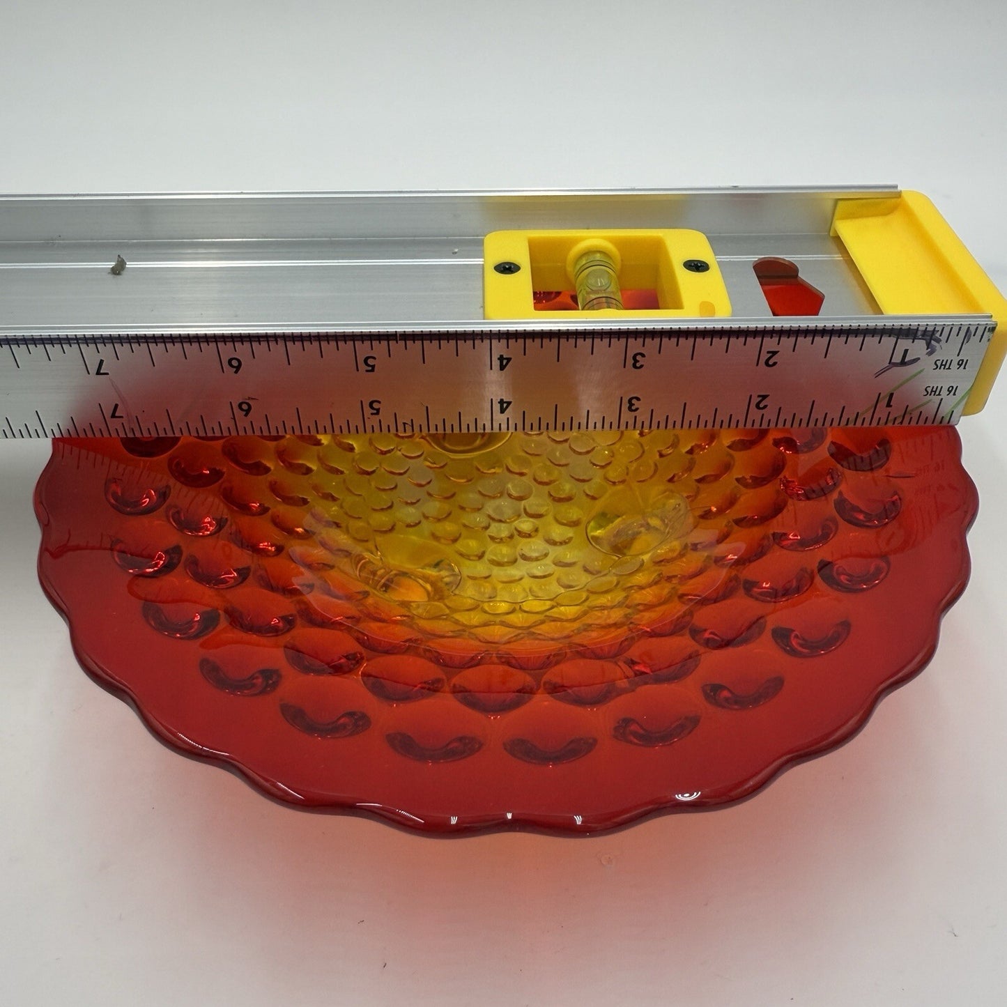 Vintage Fenton Art Glass AMBERINA Hobnail Footed Dish Bowl 7in Red Orange