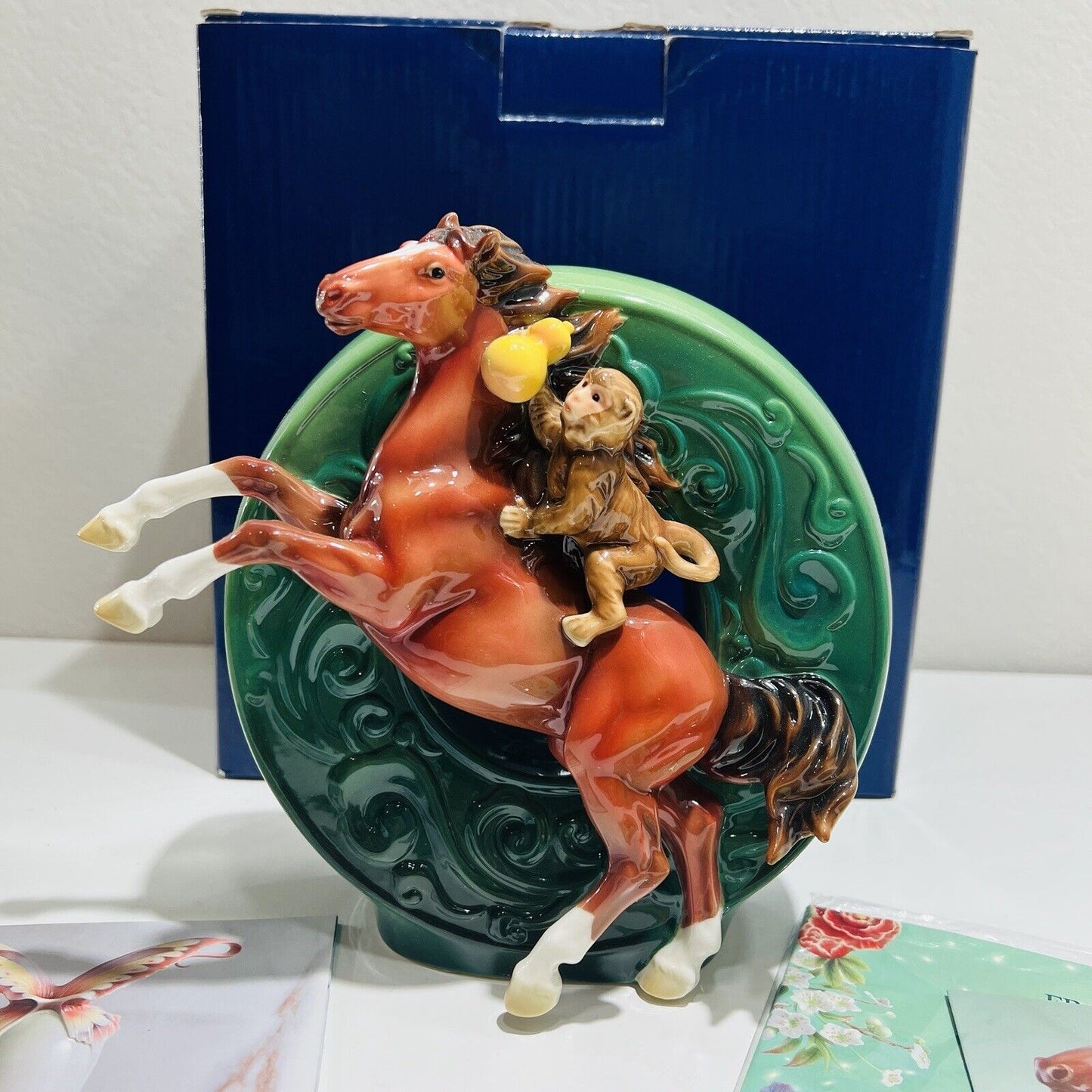 Franz Porcelain Horse Figurine Monkey Riding Hand Painted COA Box Rare