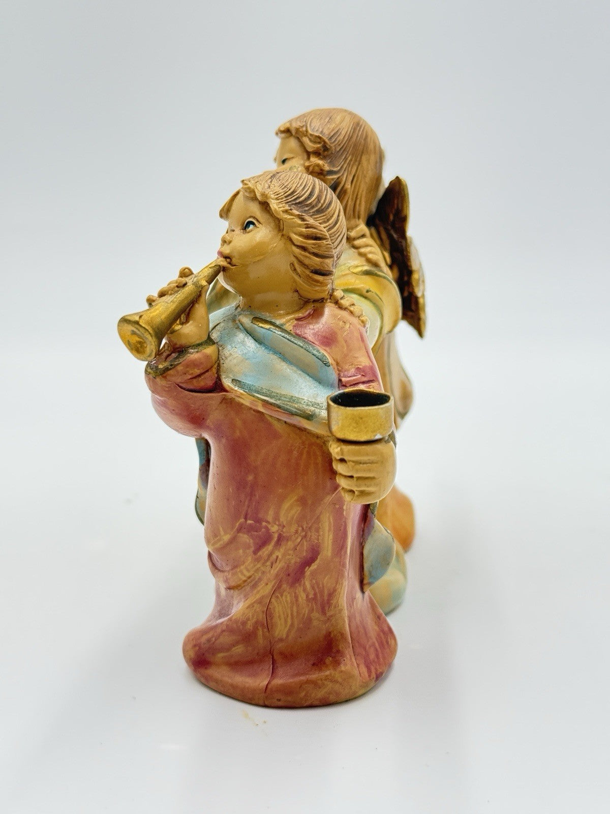 FONTANINI Italy 5" MUSIC CHERUB ANGELS Candle Holder #5570 PVC Painted Figurine