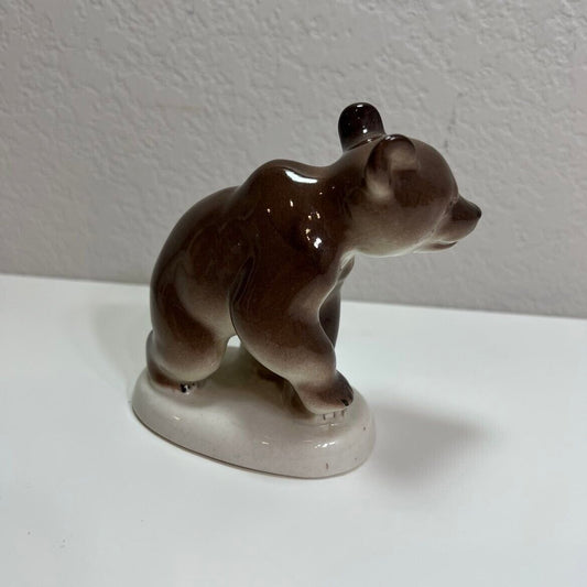 Lomonosov Figurine Brown Bear Cub Porcelain USSR Standing Vintage Decor