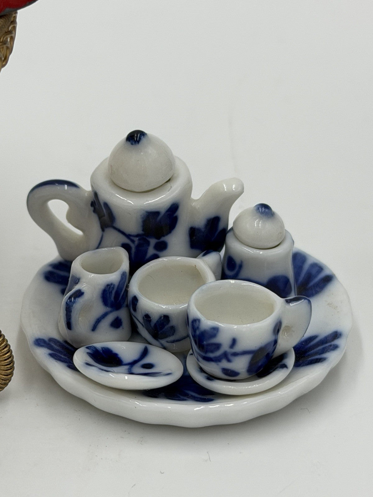 Vintage Dollhouse Furniture Miniature Lot Drawer Bible Clock Tea Set Table