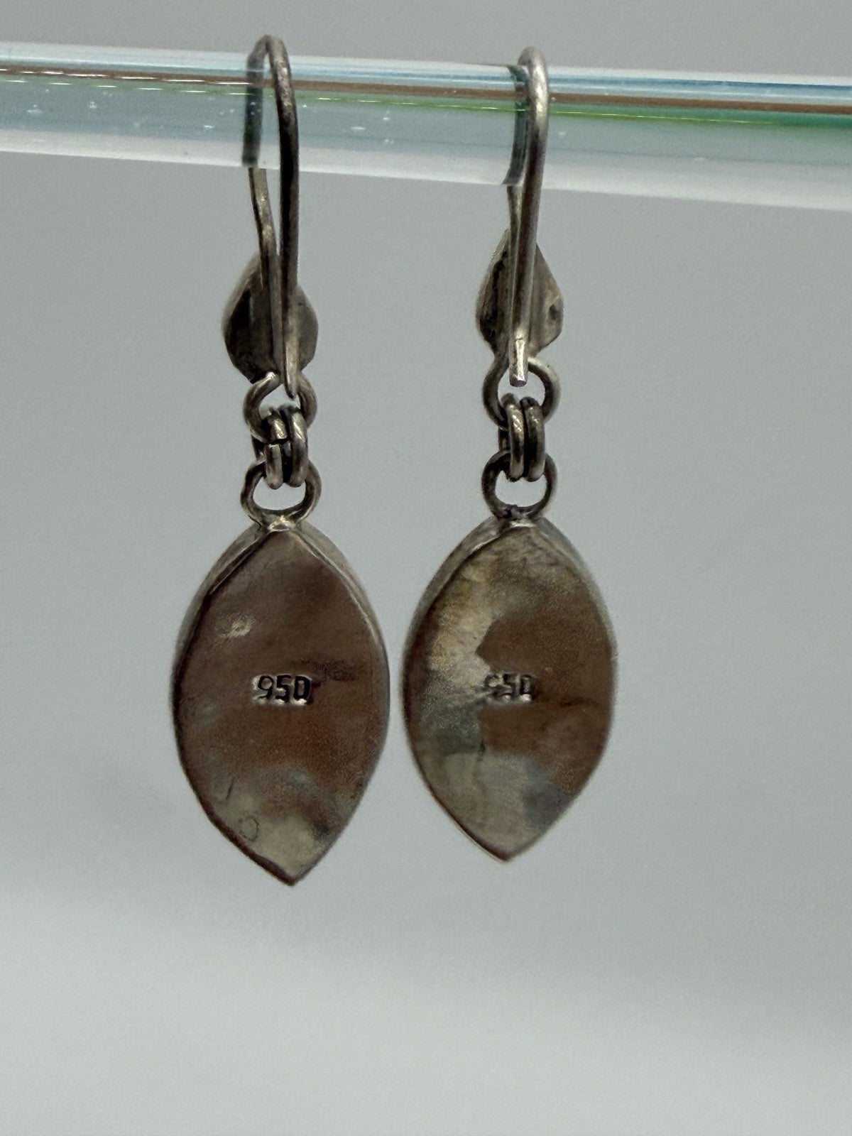 Sterling Silver Women's Earrings Alpaca Natural Stone Kantu Leaf Design Rainbow