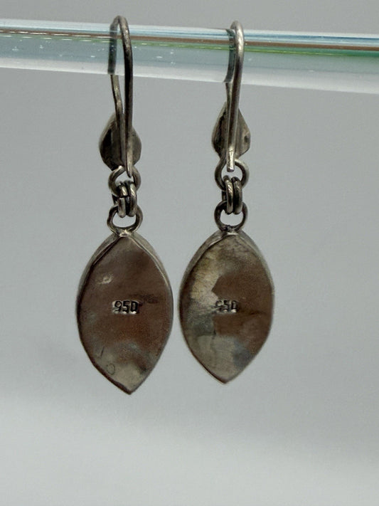 Sterling Silver Women's Earrings Alpaca Natural Stone Kantu Leaf Design Rainbow