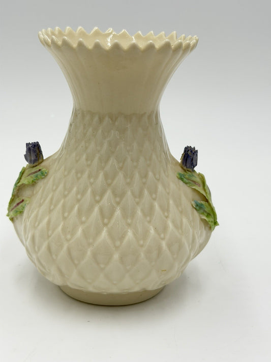 Vintage Belleek Irish Pottery 7th Gold Brown Stamp porcelain thistle vase 5.5” I