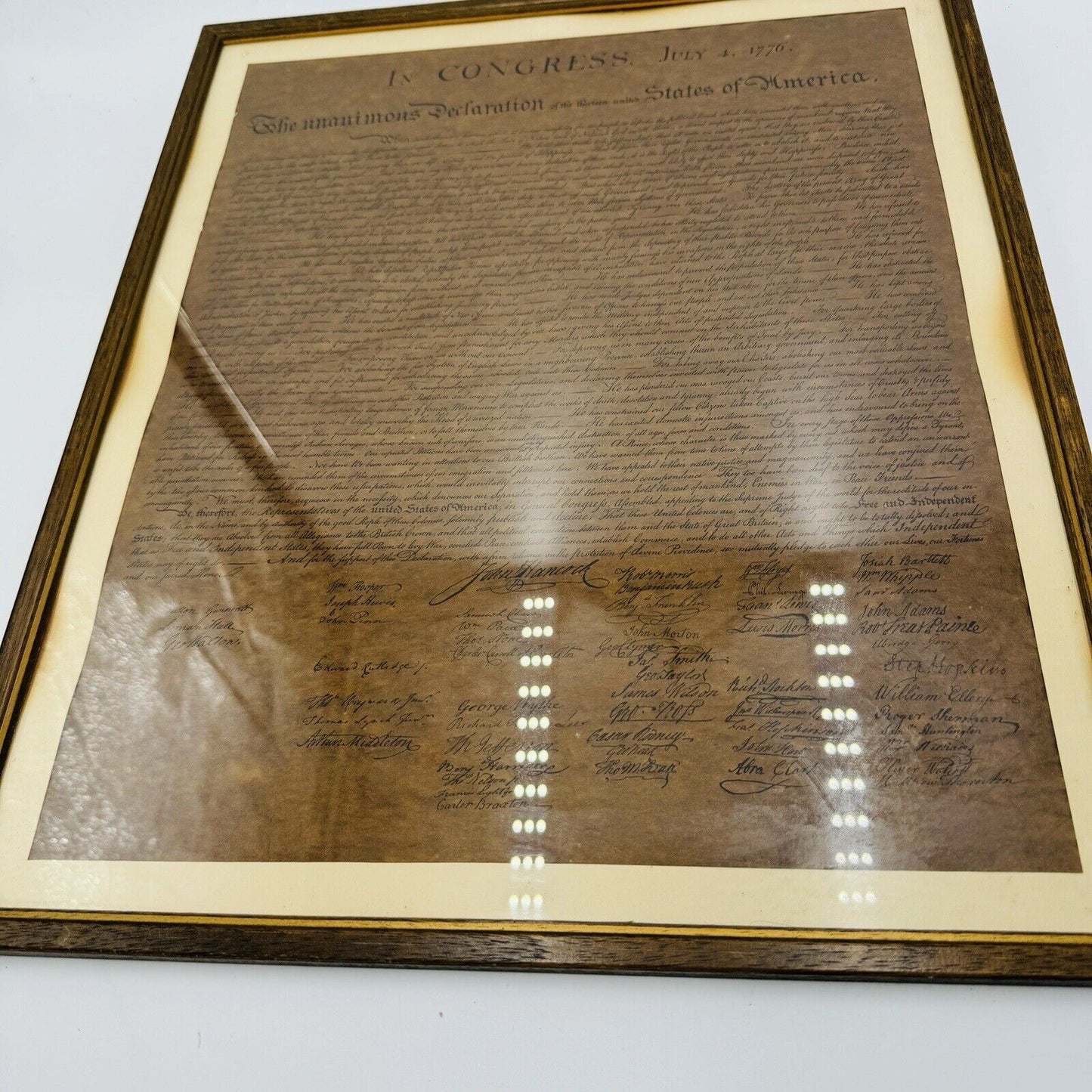 The Unanimous Declaration Of Independence Frame In Congress July 4, 1776 Replica