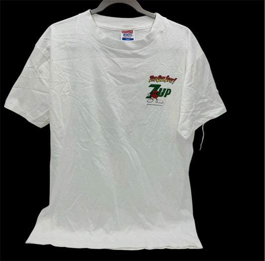 Vintage 7 UP Soda Cotton Single Stitch Surfing T-Shirt Size L Made USA Retro
