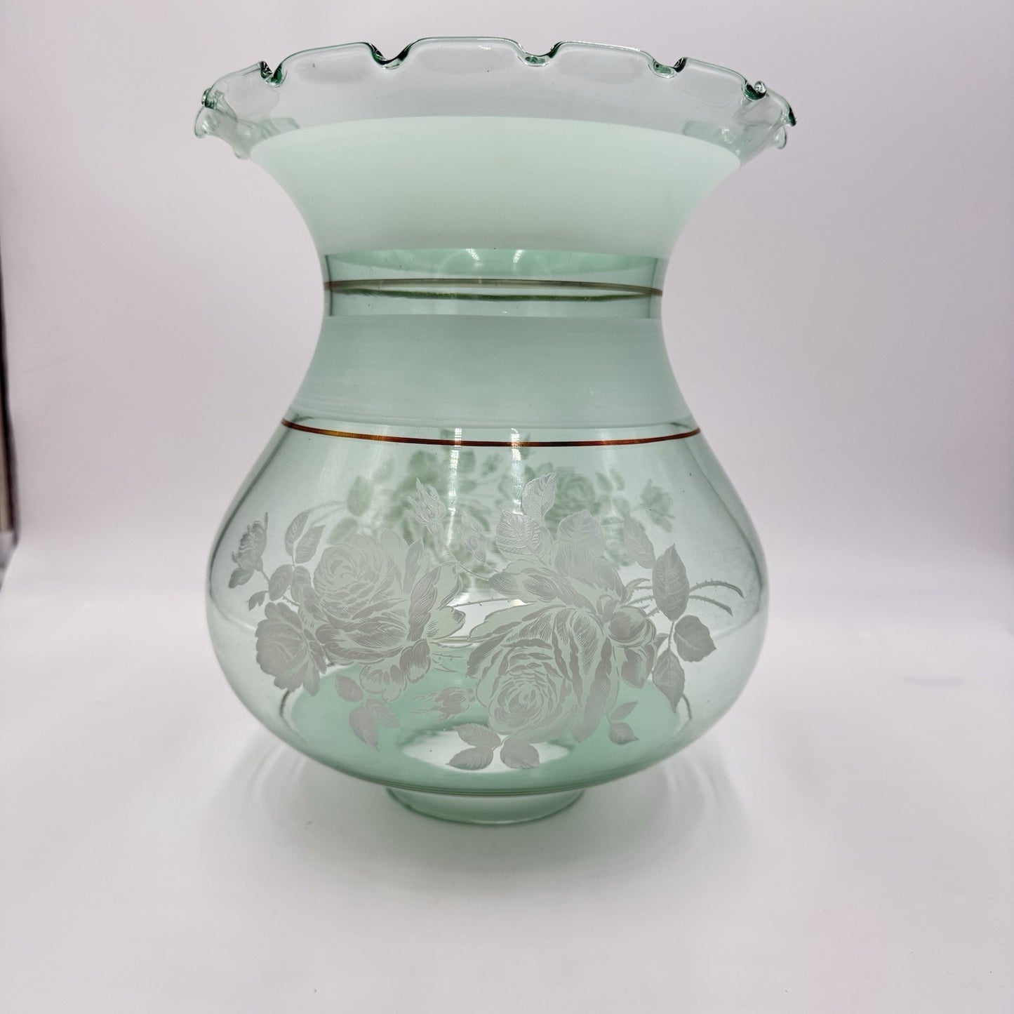Vintage Gone With The Wind  Torschiere  Roses light Green Glass White B287 Shade