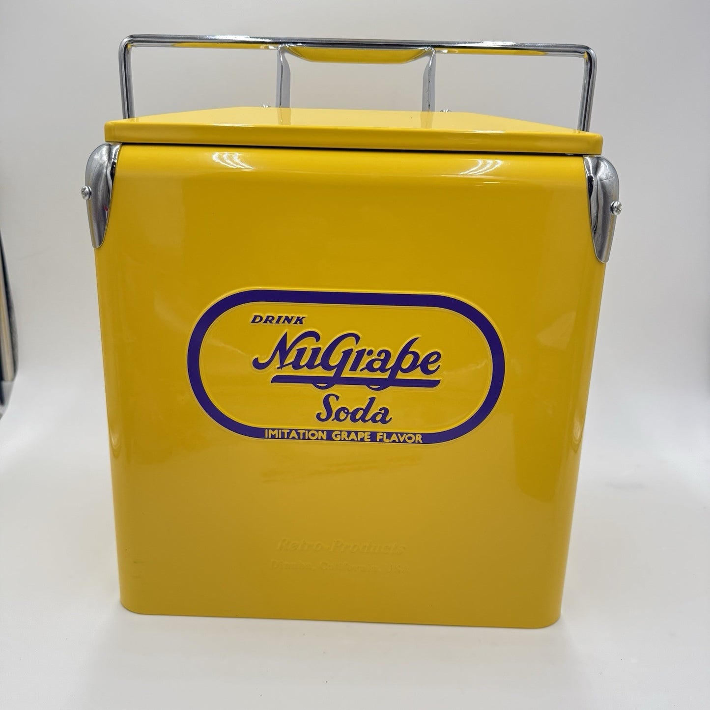 Vintage Style Cooler Advertising Nu-Grape Soda Retro Products Yellow Picnic CA