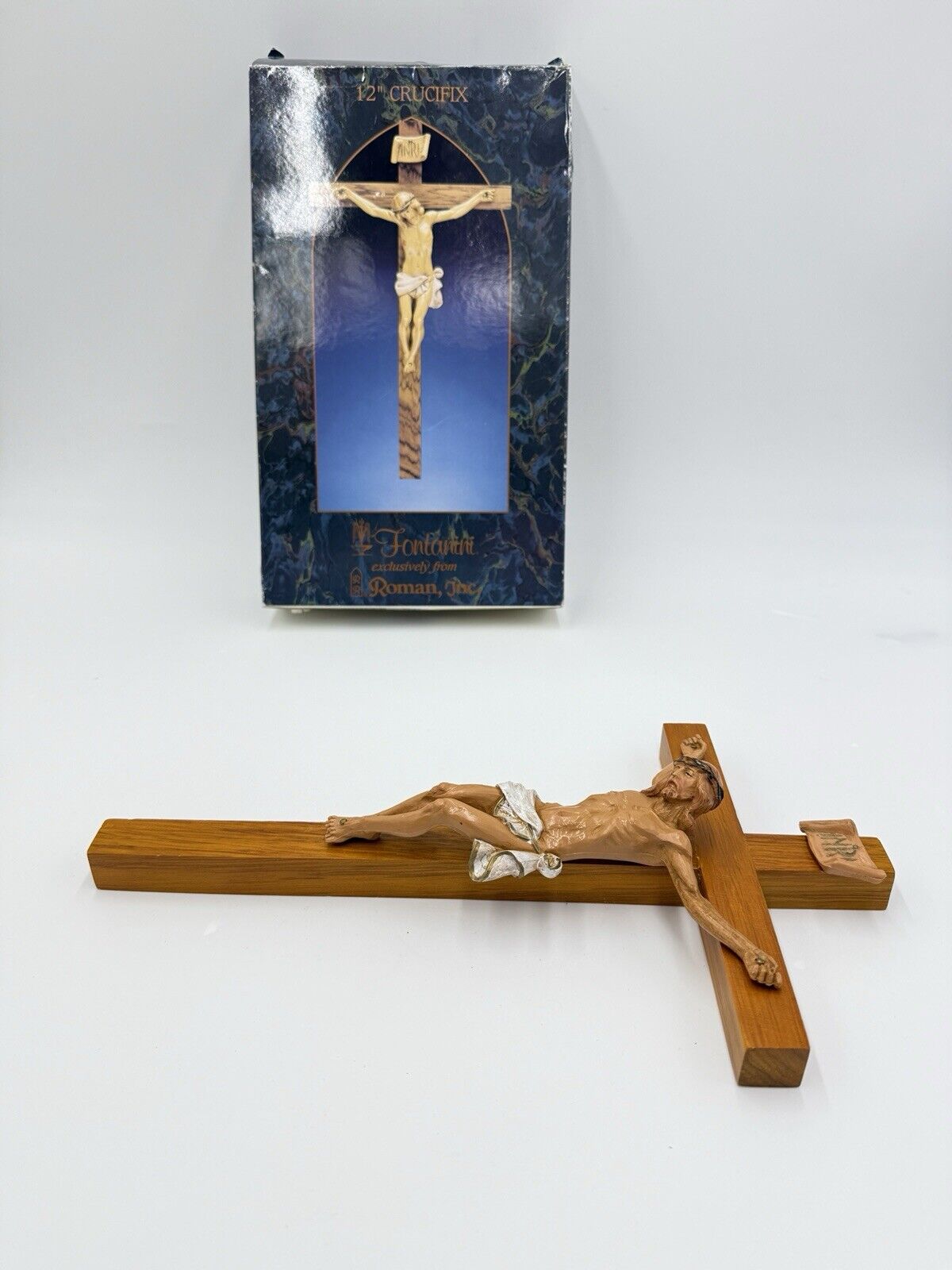 Genuine Fontanini Italy Corpus Crucifix 12" Wood Cross Jesus Christ Figurine Box