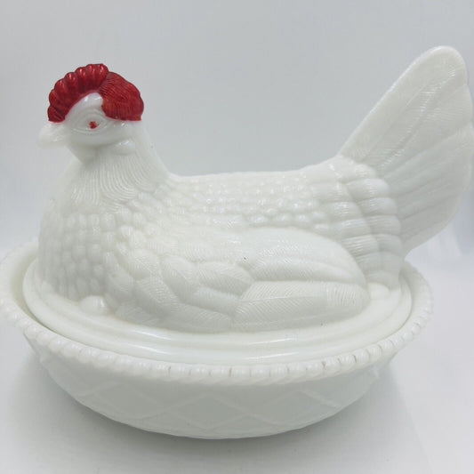 Westmoreland Nesting Hen Dish Milk Glass Covered Vintage Art Decor 1950