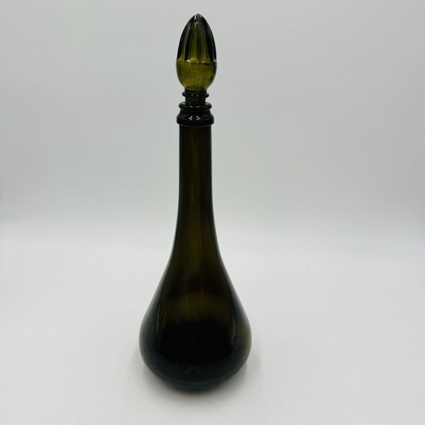 Glass Decanter With Stopper 14in MCM Green Olive Italy Art Vintage Large