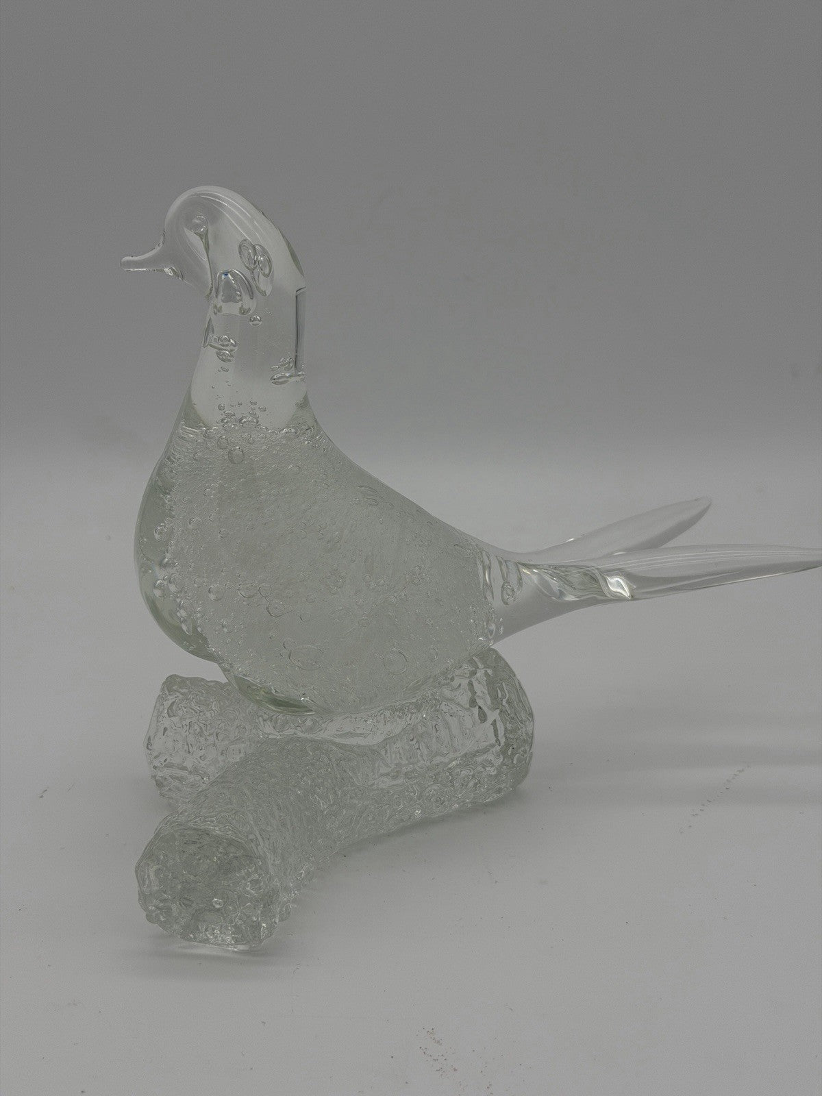 Murano Italy Art Glass Clear Bubble Seagull Bird On branch Figurine