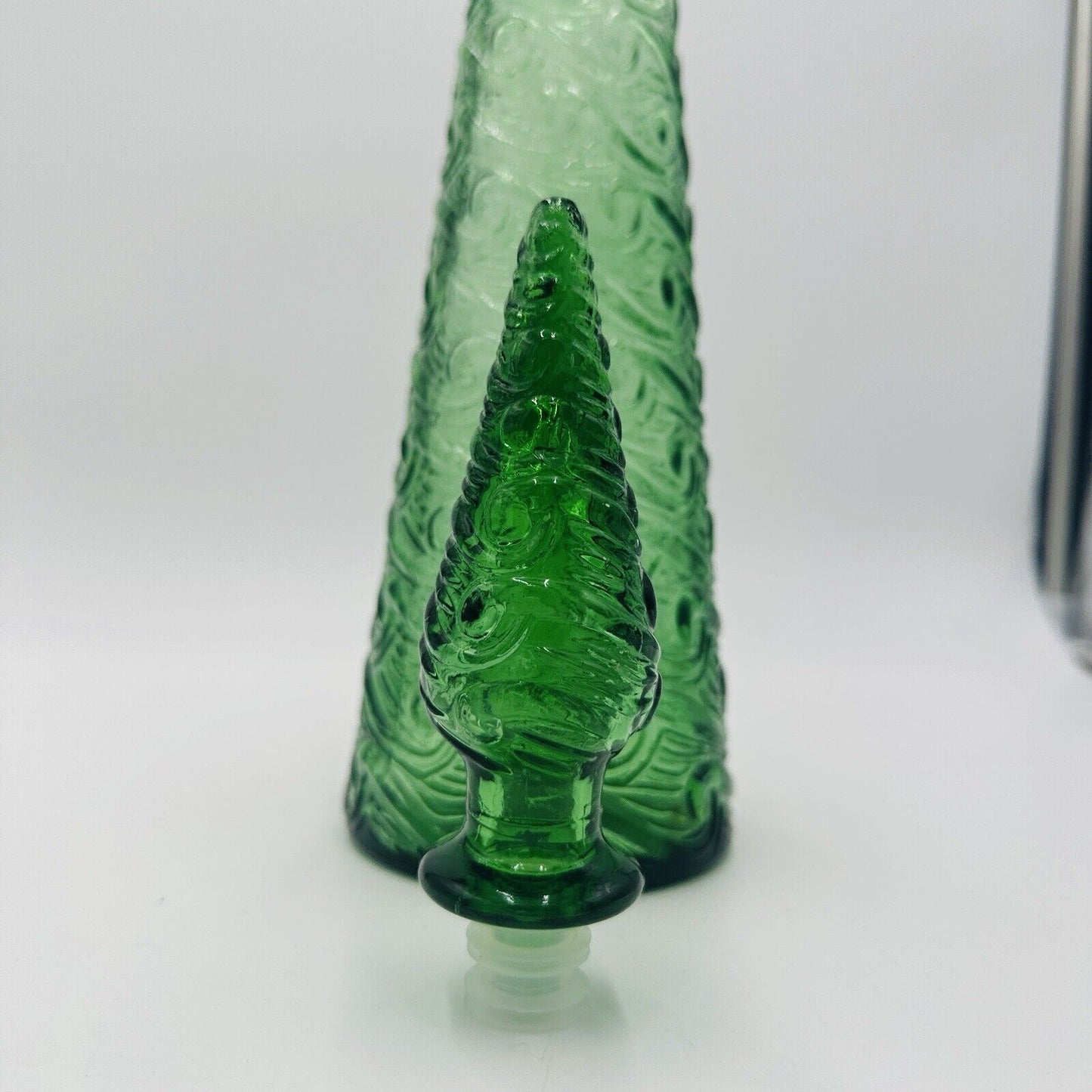 Empoli Glass Decanter Green Wave Italy Stopper 18in H Vintage Mid Century Modern