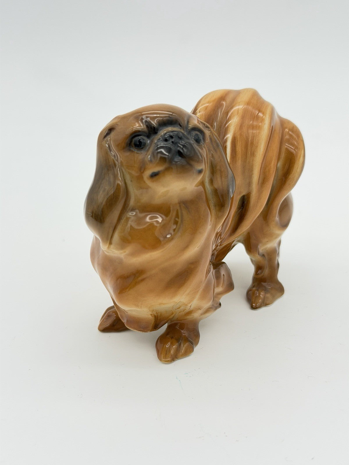 Hutschenreuther Porcelain Germany pekinese Dog Glossy Painted Figurine Brown