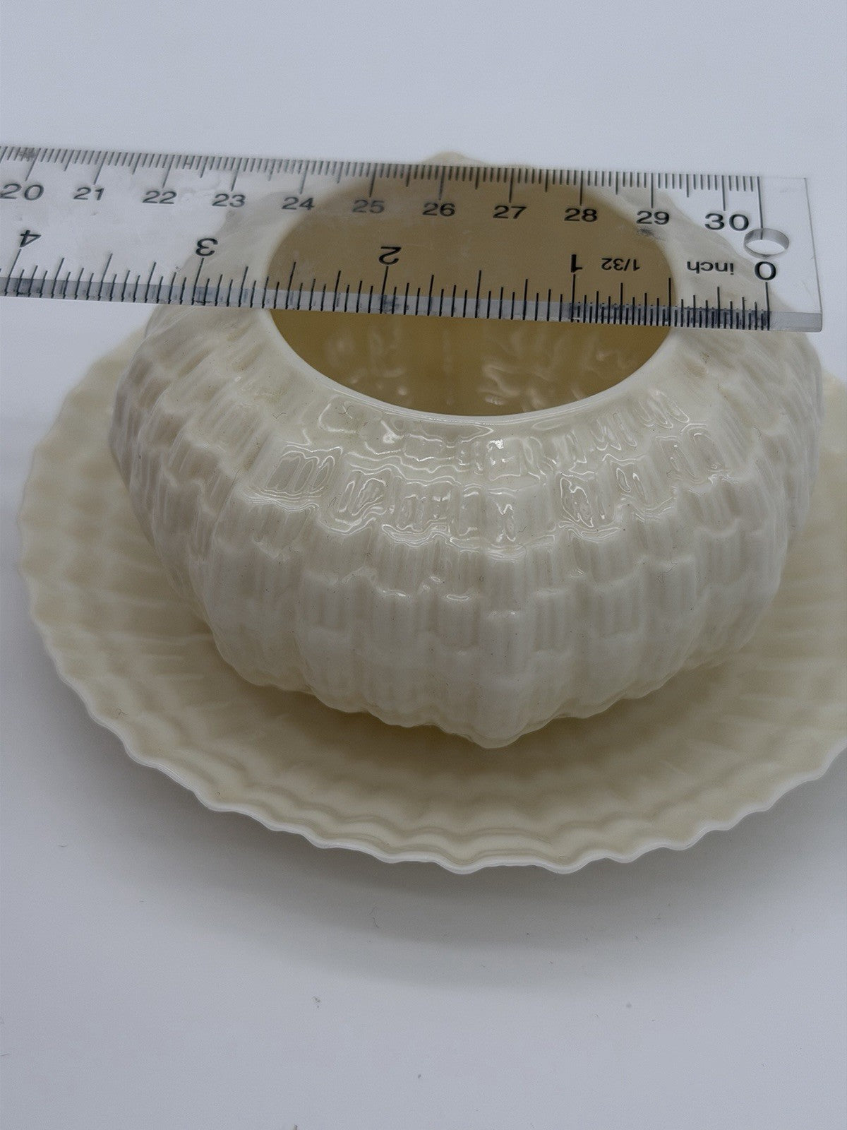 Belleek Ireland Tridacna Open Sugar Bowl & Saucer Sea Shell Porcelain Set 2 PCs