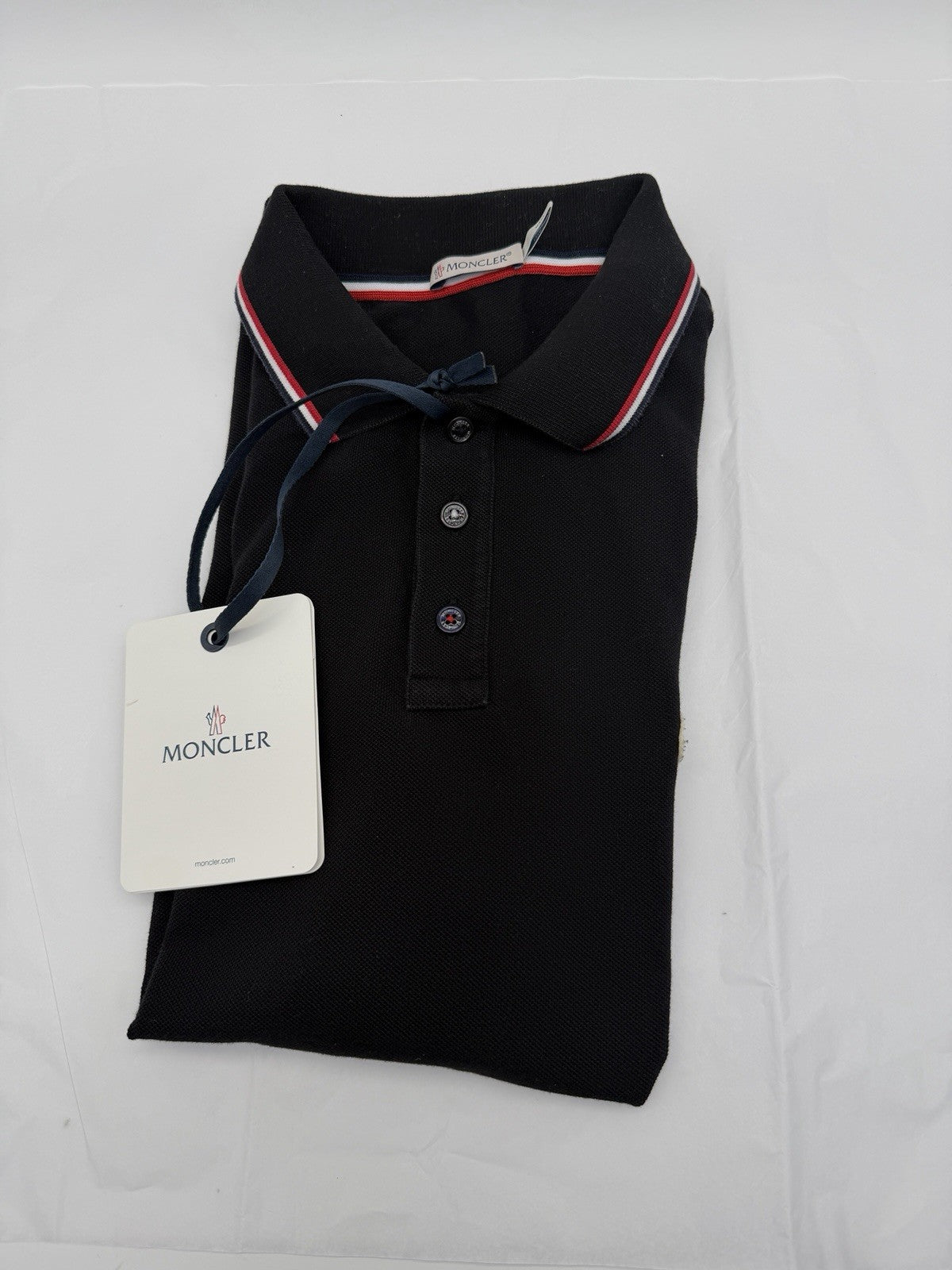Moncler Men Black Slim Fit Polo Shirt Sz  L Fits M Cotton
