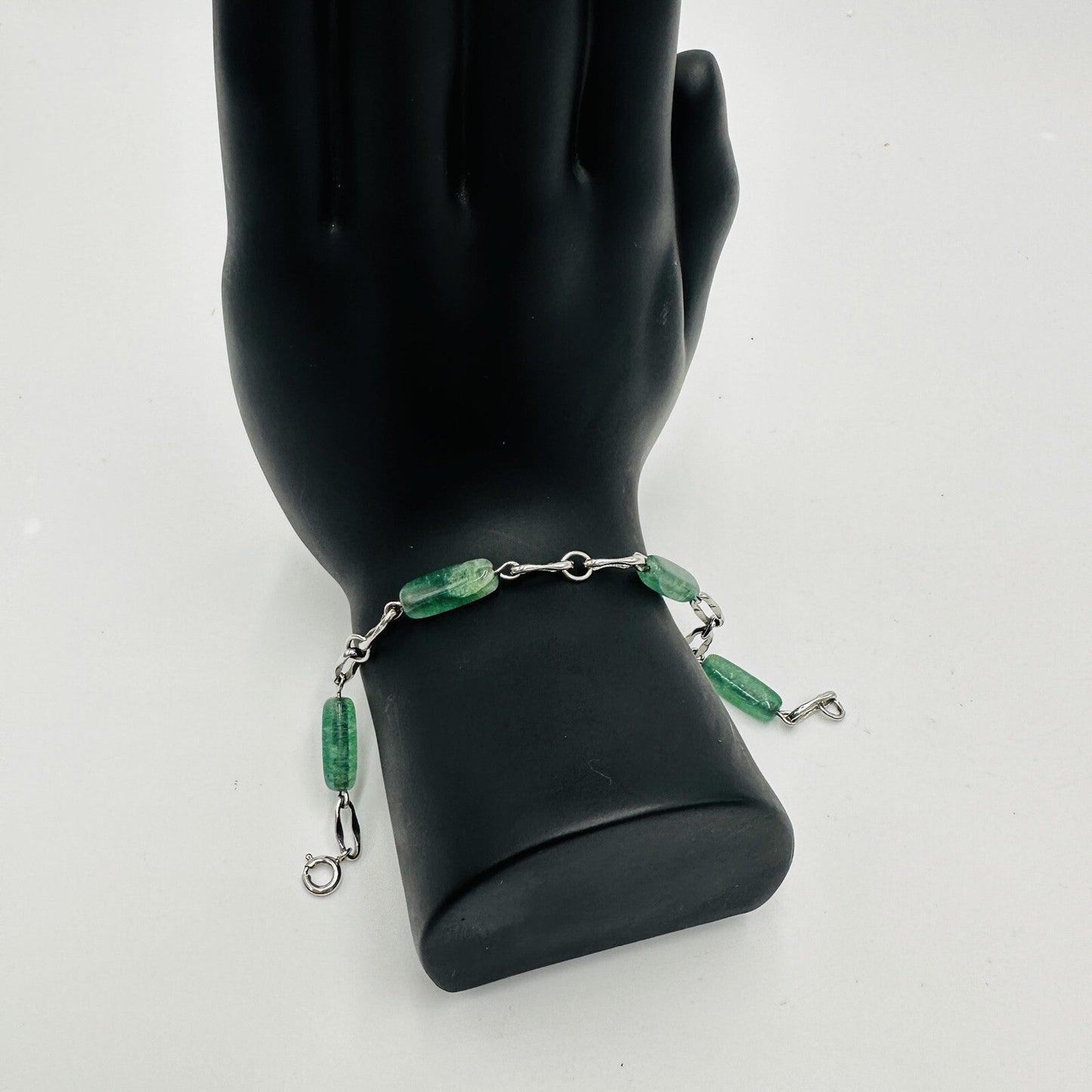 Krementz Bracelet Women's Jewelry Sterling Silver Green Glass Jade Vintage Mark