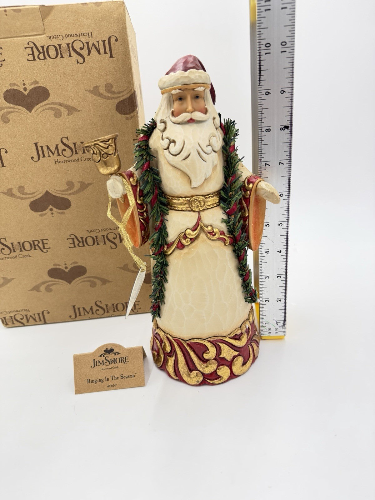 Jim Shore Ringing in the Season Gold Rim Santa w/ Bell Christmas Figurine 10”H