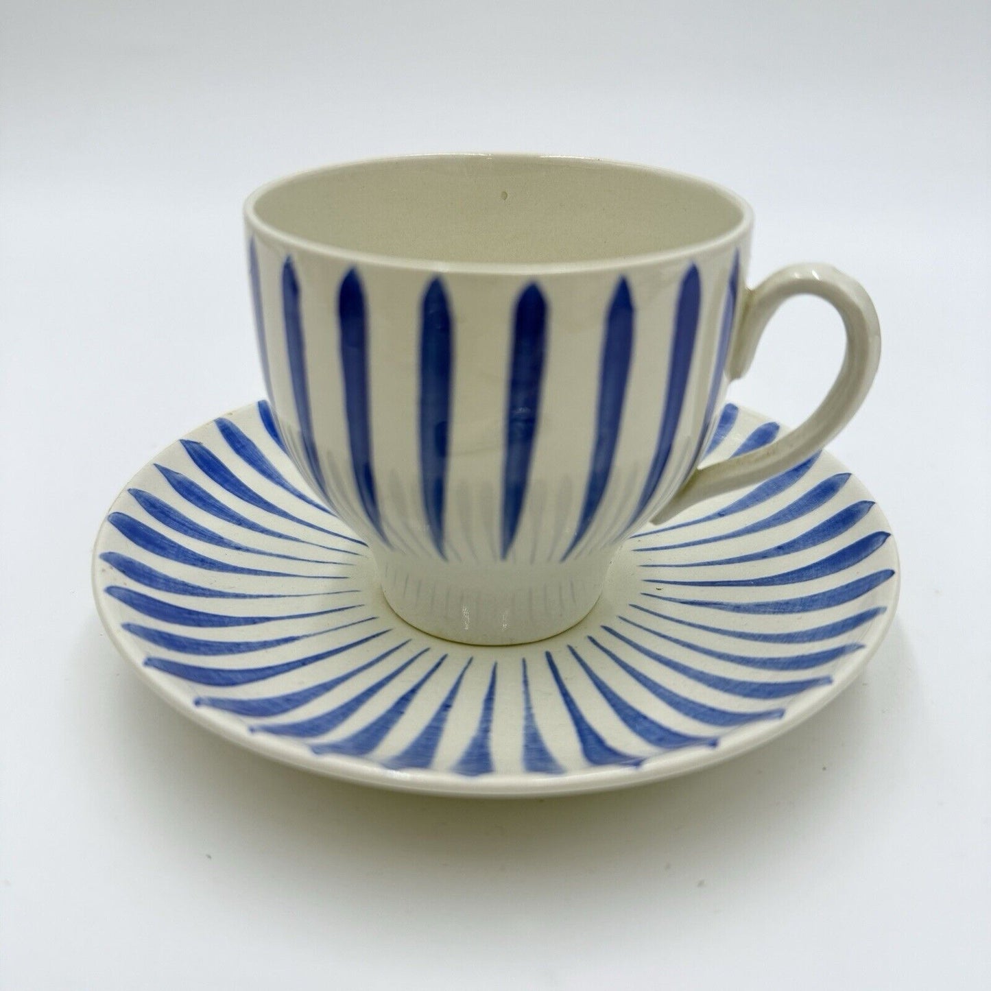 Upsala Ekeby Gefle Cup and Saucer Blue & White Zebra MCM Sweden BLÅ ASTEŘ #356