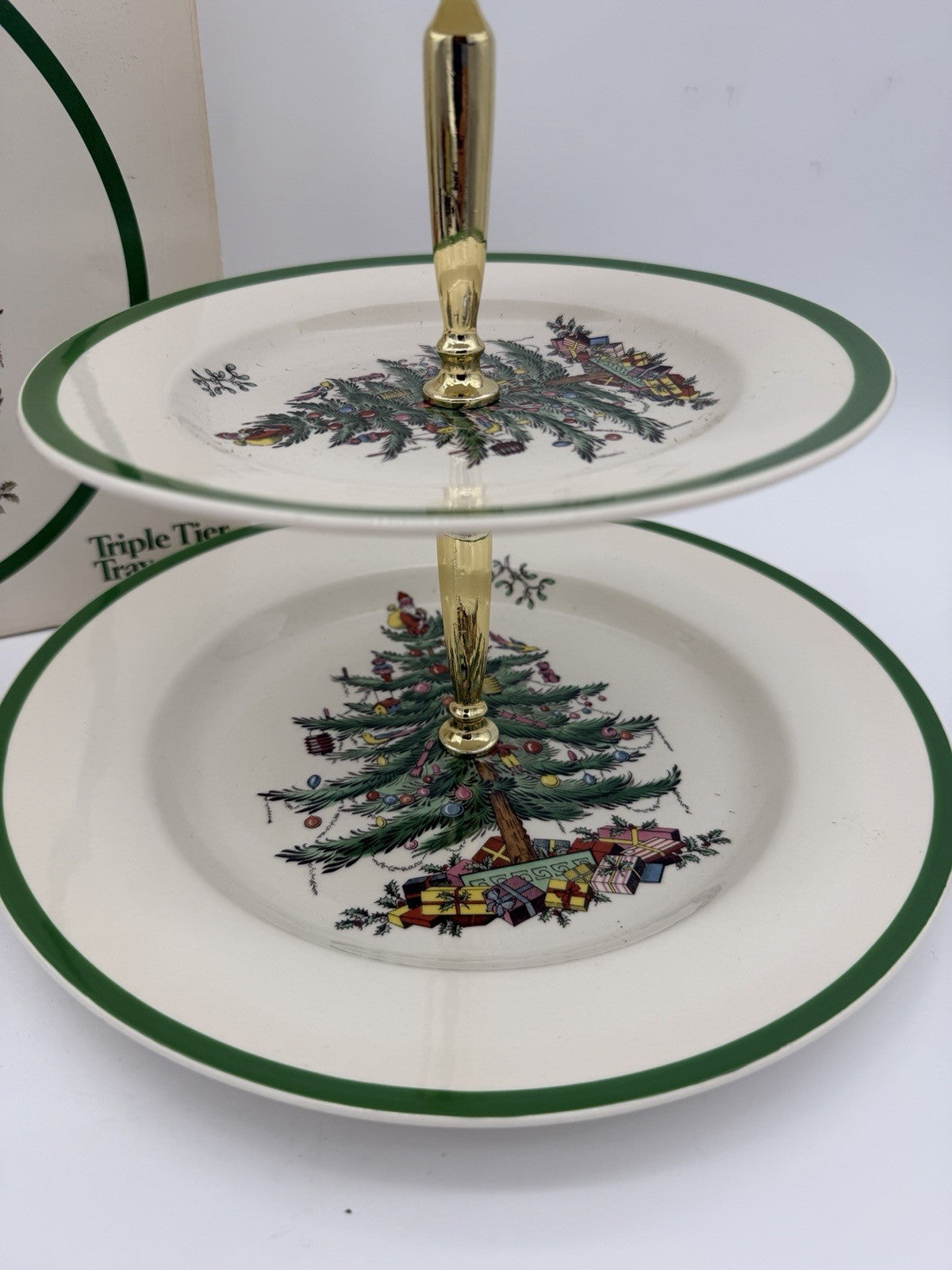 Spode Christmas Tree Triple 3 Tier Serving Tray Cookie Stand England Porcelain B