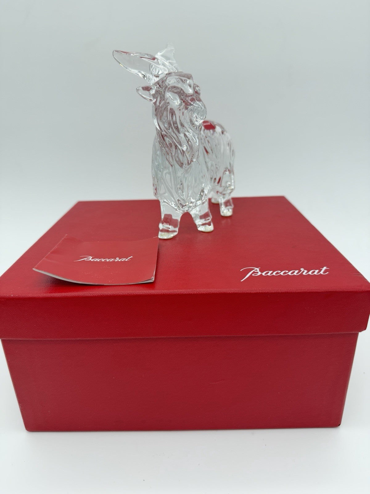 Baccarat Long Hair Goat Crystal France Clear Solid Figurine Sheep Boxed Rare