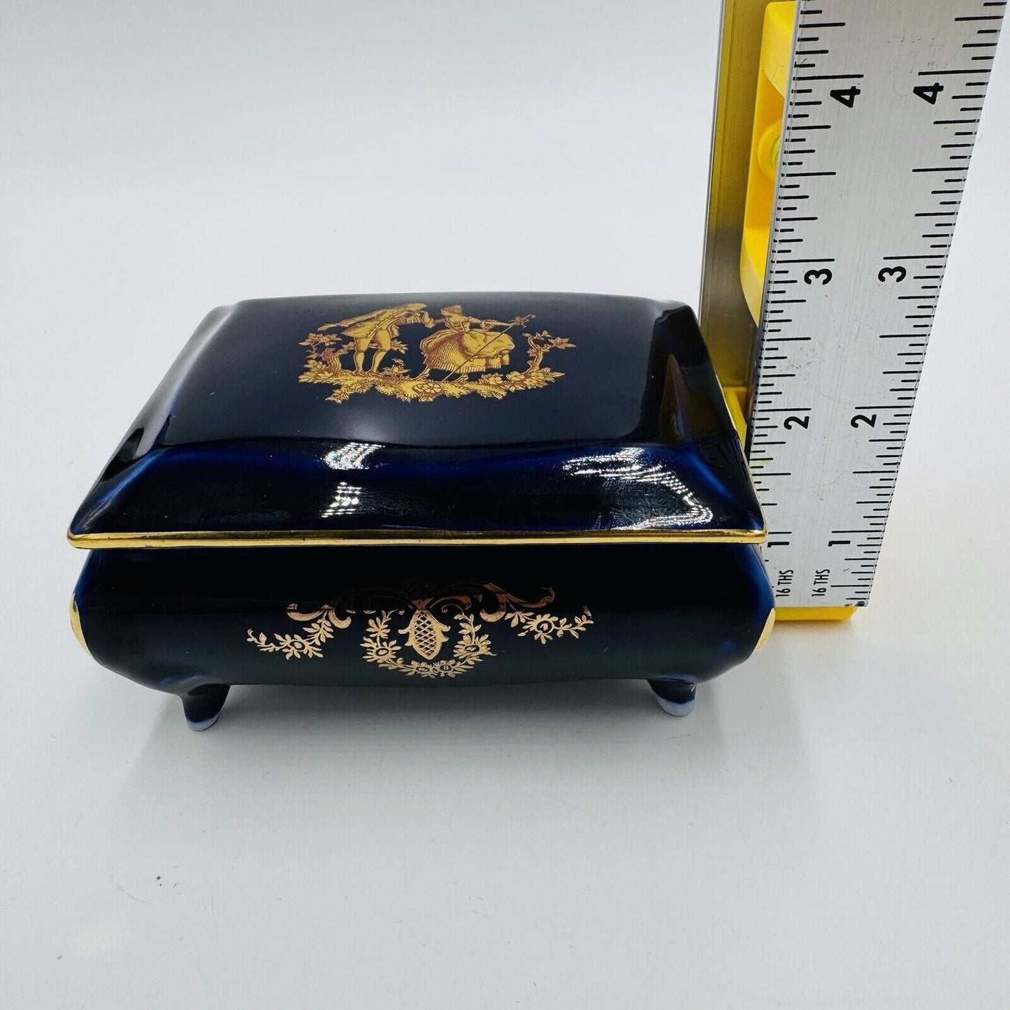 Limoges France Cobalt Blue Gilt Trinket Porcelain Box  Jewelry 2”x 4” Victorian