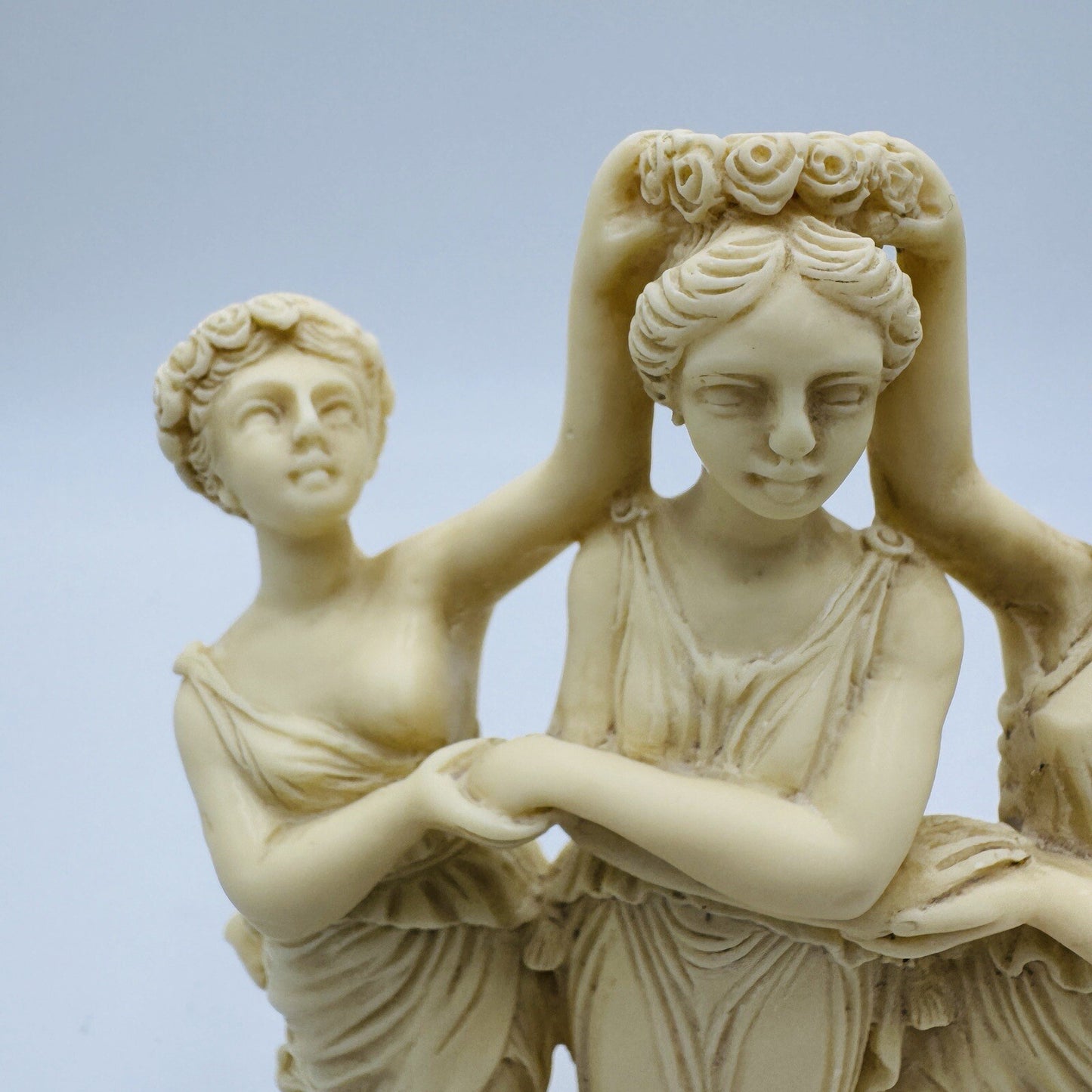 Signed P.A.T Italy Alabaster Three Graces Figurine  Marble Black Base Sculpture