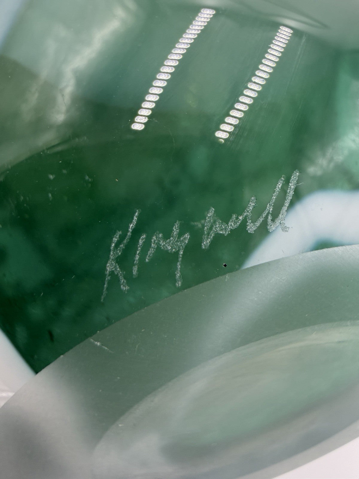 Rare Vintage James Kingwell Ice Fire Art Glass Green Large 11” Vase Signed