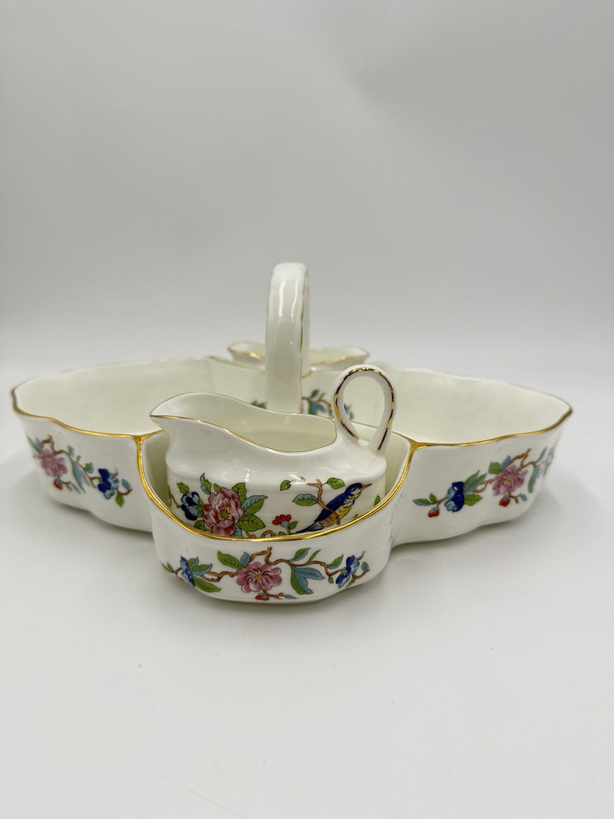 Vintage Aynsley PEMBROKE Tea Tray Strawberry Basket with Sugar & Creamer Set