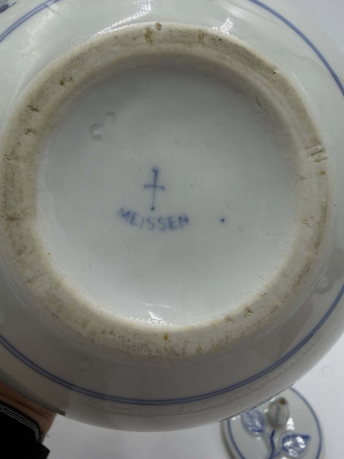 Antique Meissen Porcelain Blue Onion Teapot & Saucer Pot Germany Flower Lid