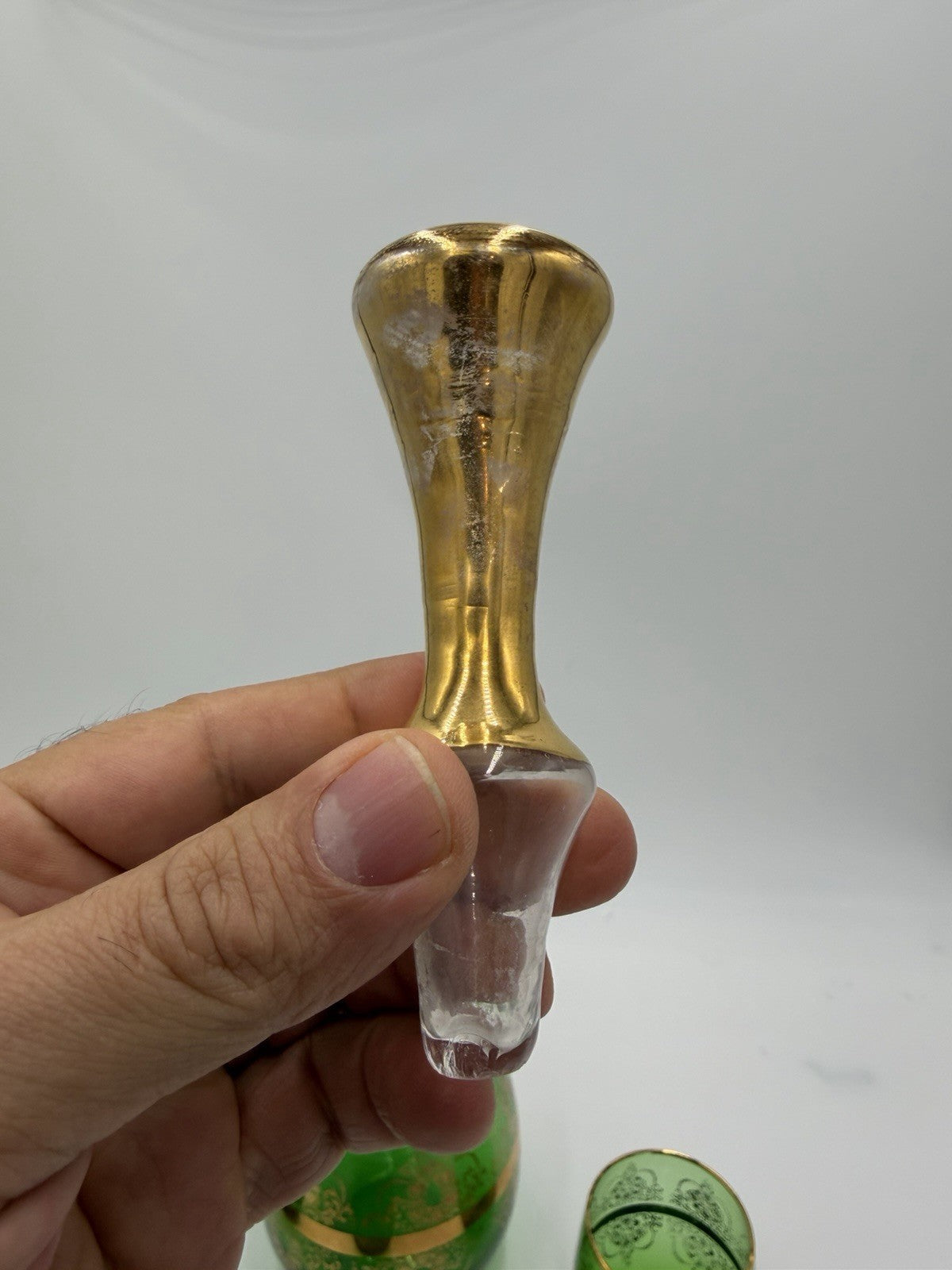 Vintage Murano Art Glass Italy Ferro & Lazzarini Decanter Set Green Emerald 4 Pc