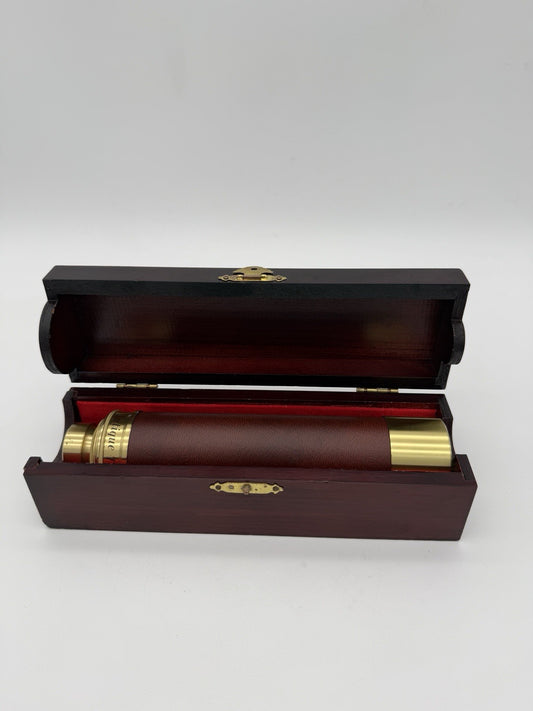 Antique Brass Leather Telescope 30 x 40 Wood Case maritime Spyglass Tube
