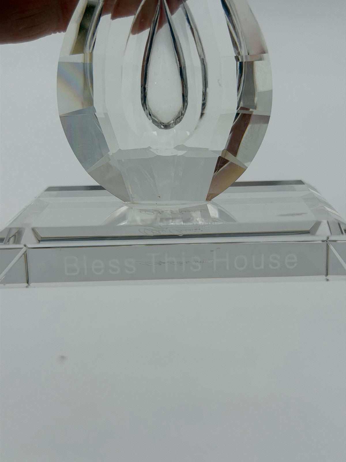 Oleg Cassini Diamond Cut Art Crystal Cross Bless This House Figurine Signed 8.5”