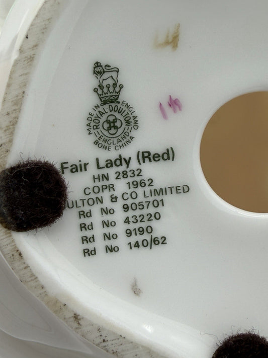 Royal Doulton England Porcelain Fair Lady Red HN2832 Figurine Vtg Painted 1960