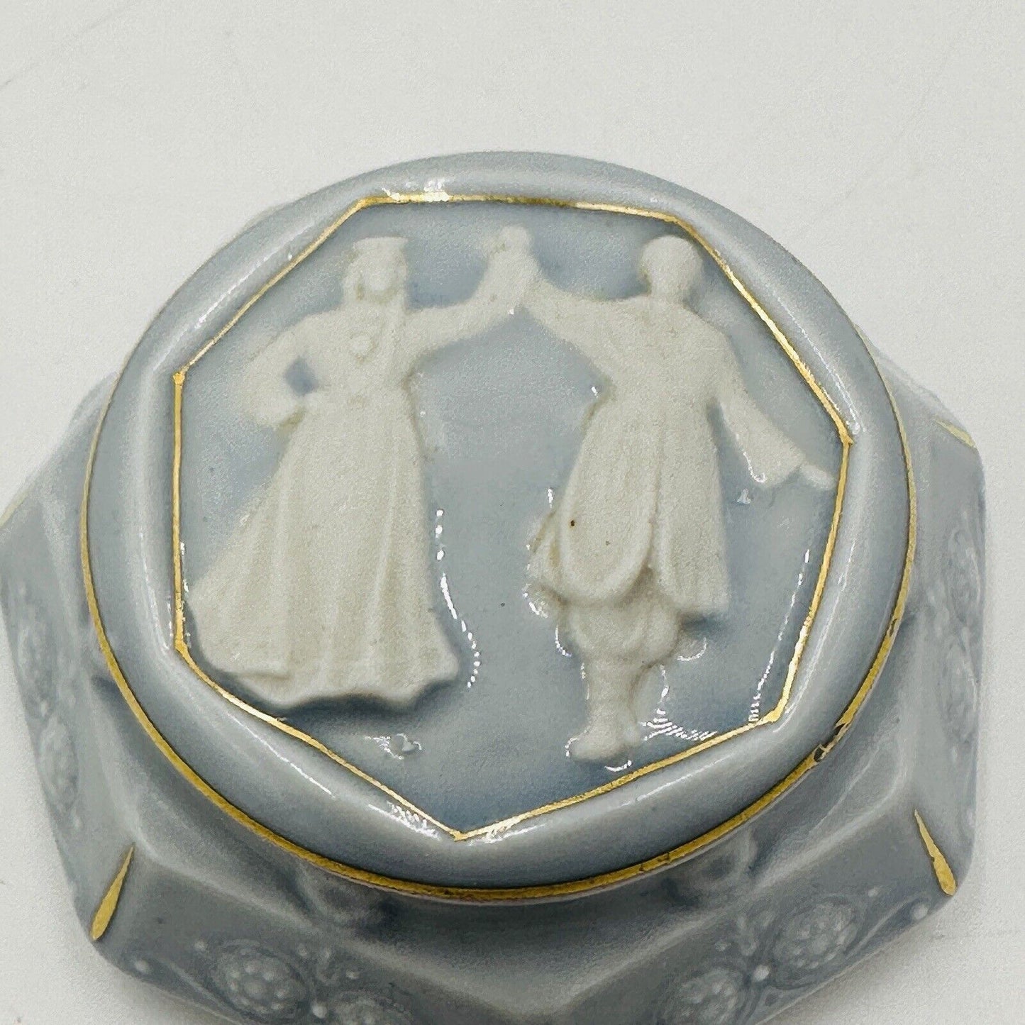 Zina Ulste Trinket Box Porcelain Toiletry Set 1950’s Author Glossy Blue Vintage