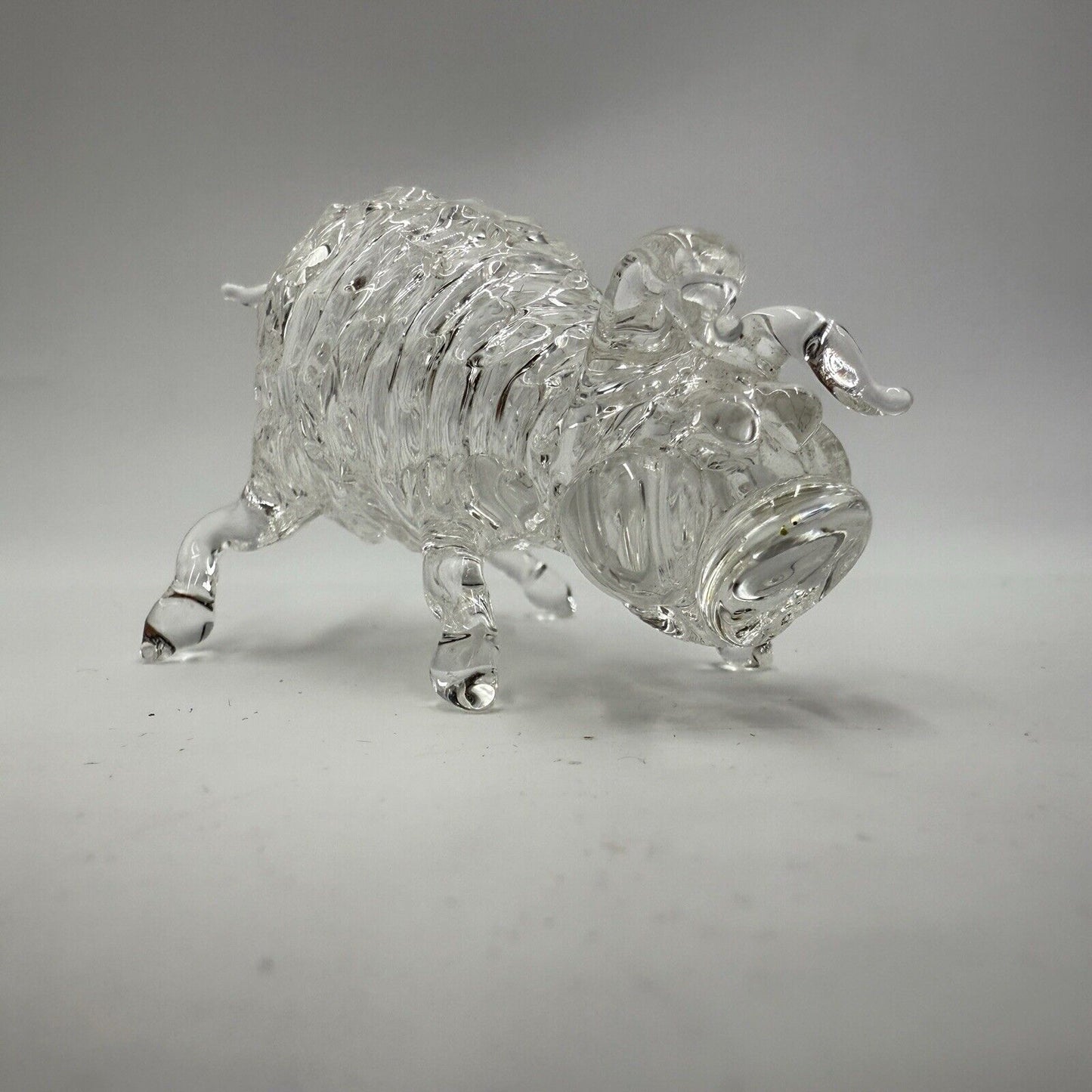 Hand Blown Art Glass Pig Figurine Swirl Design Clear Small 2” Hand Made