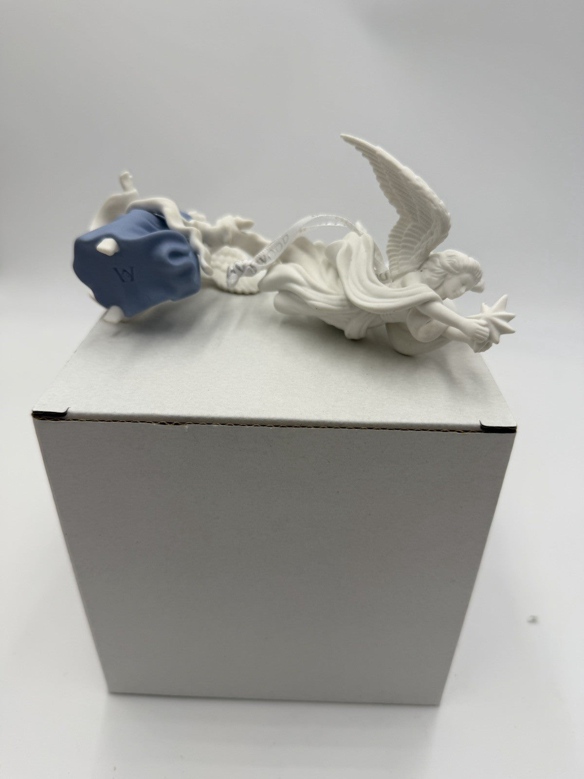 Wedgwood Jasperware White & Blue Pair Angels Christmas Ornaments
