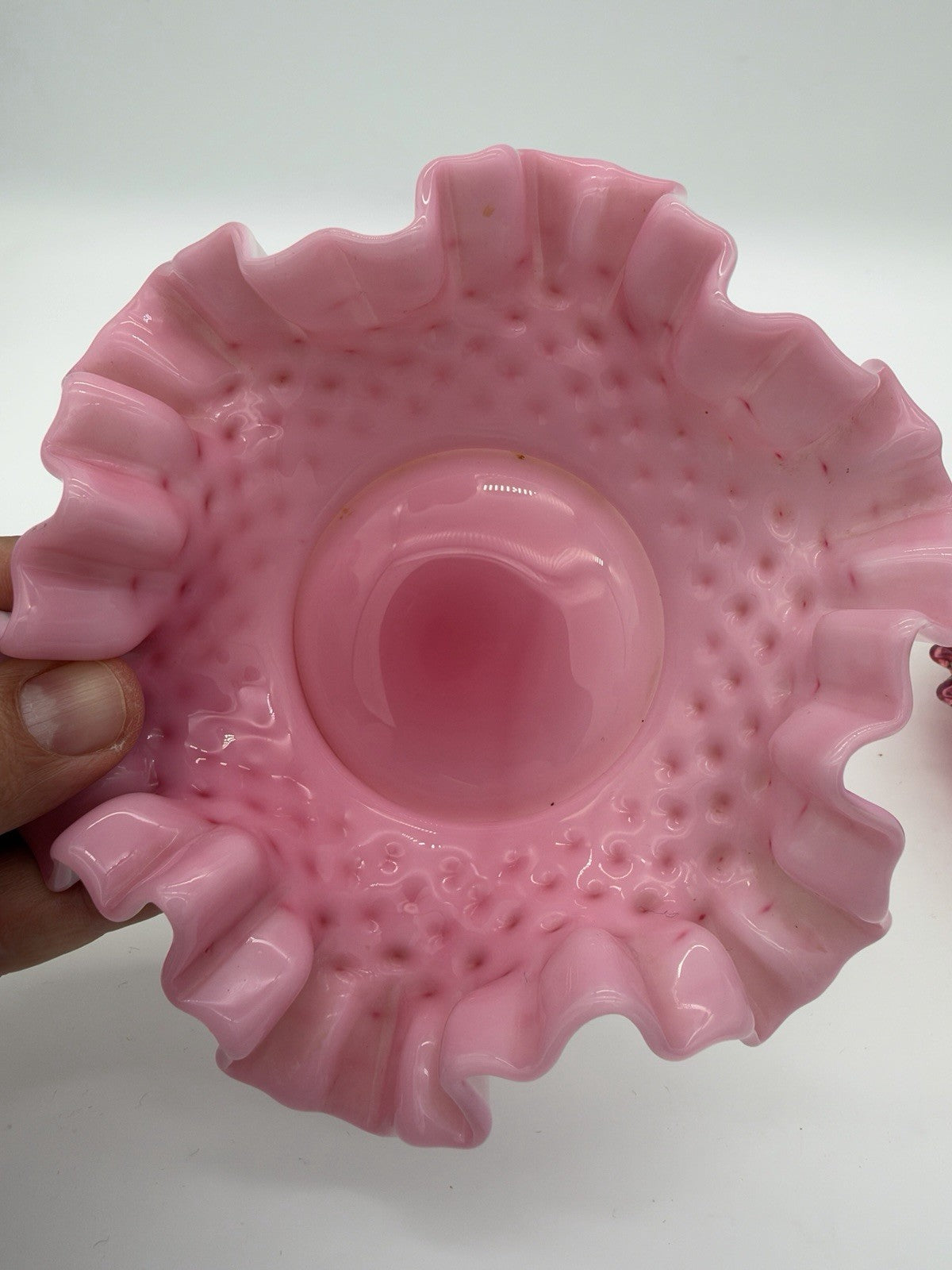 Vtg Fenton Art Glass Cranberry Opalescent Hobnail Ruffled Bowl & Pitcher