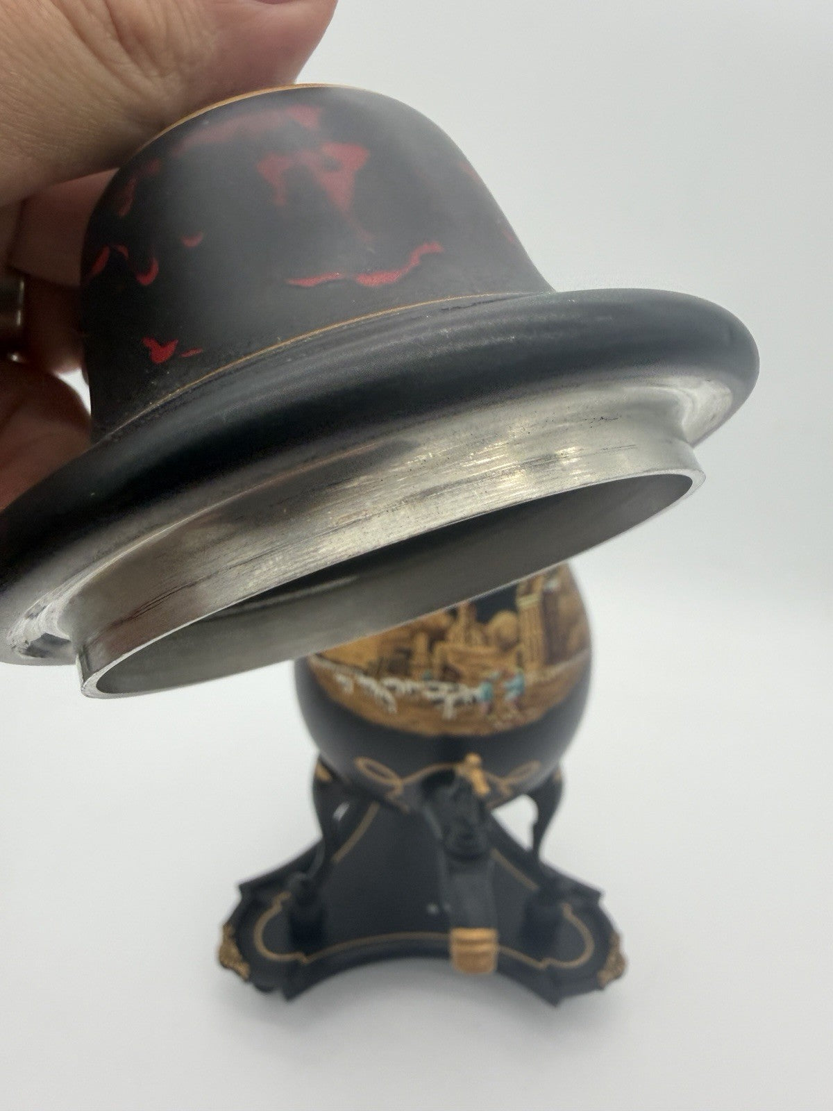vintage C. Kurz & Co Tiel Dutch black & gold Hand painted pewter samovar W/base